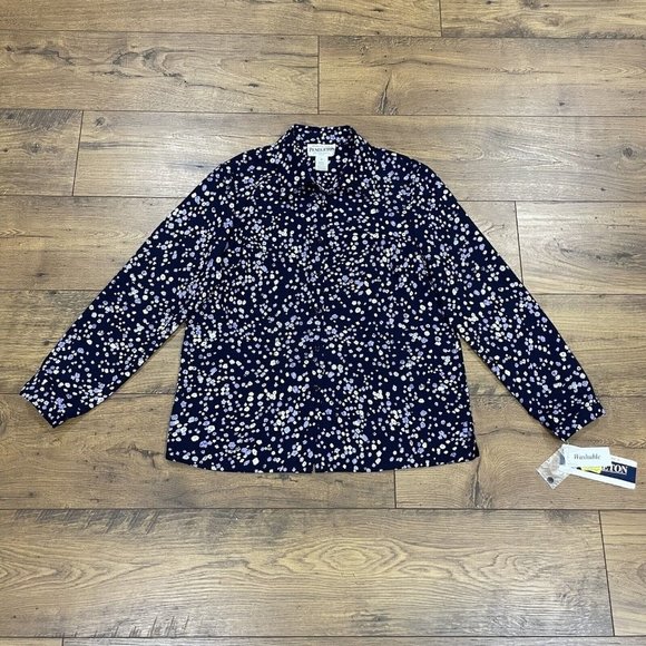 NEW Pendleton Button Blouse Top Womens 10 Petite Navy Purple Floral NWT‎ Cottage - Picture 1 of 15